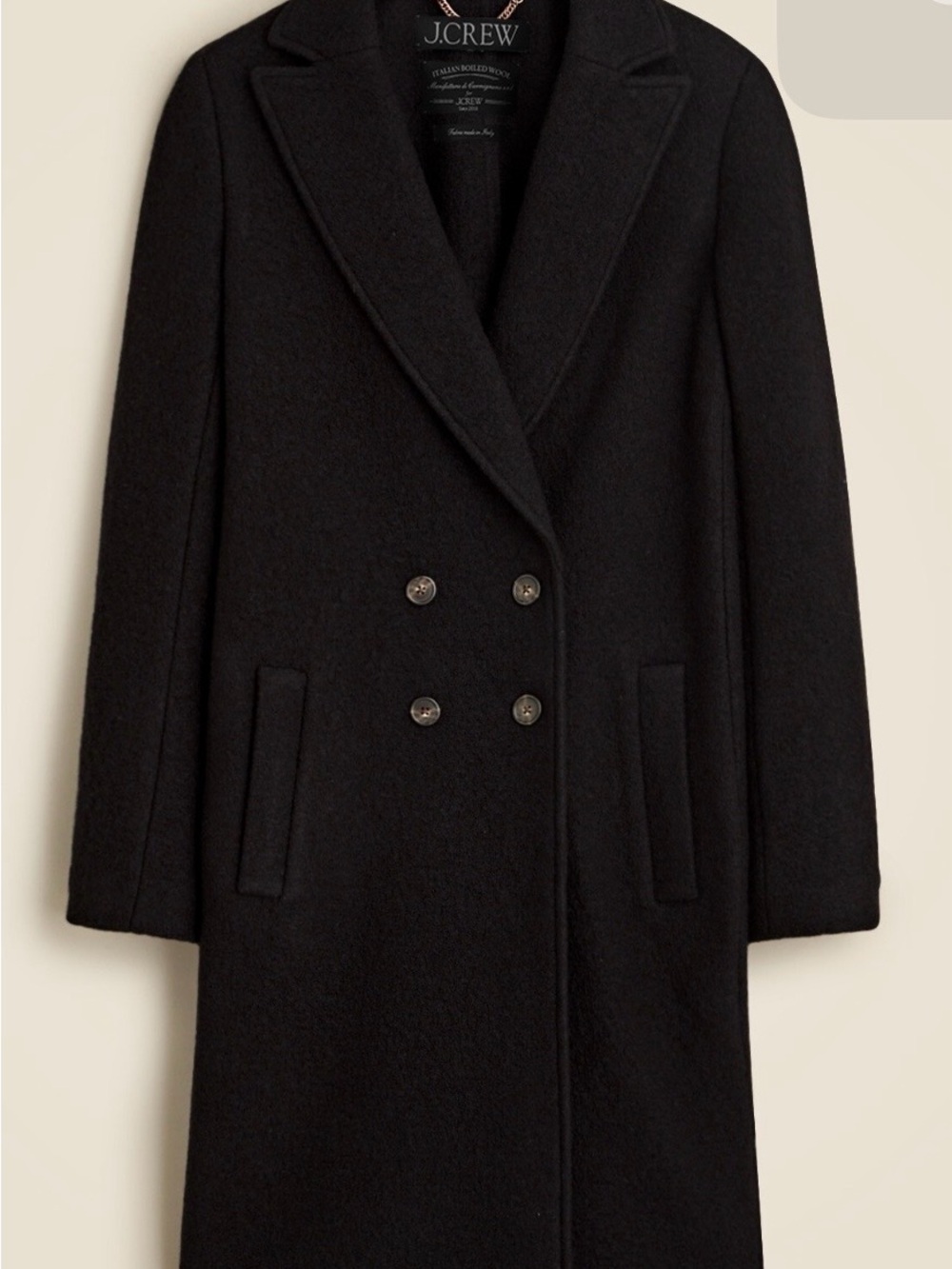 J. Crew Black Double-Breasted Italian Boiled Wool Daphne Coat